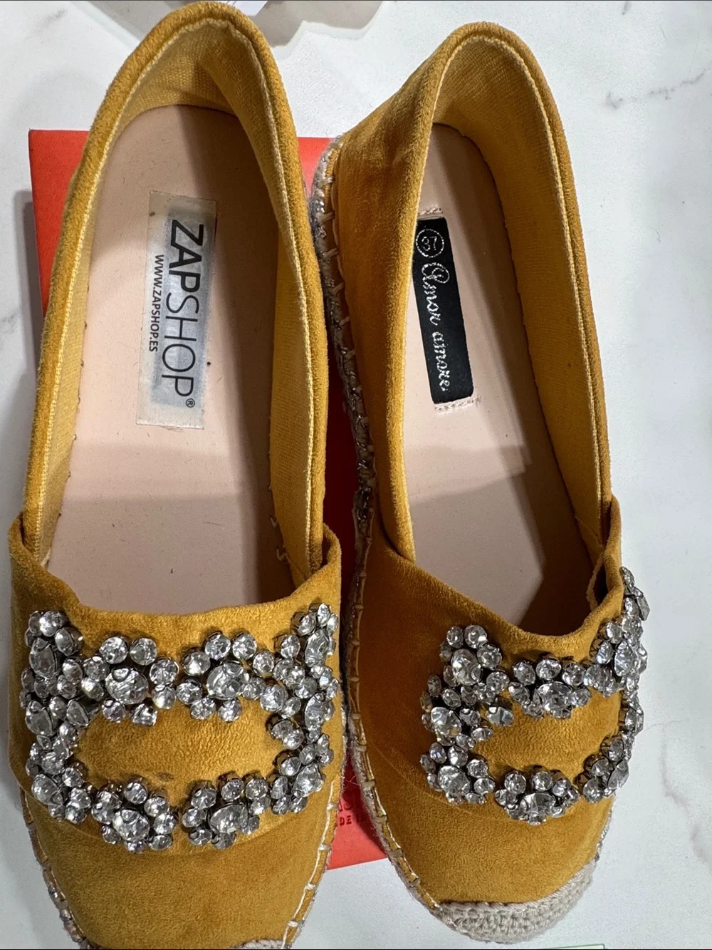 Zapshop Yellow Suede Jeweled Espadrille Loafers